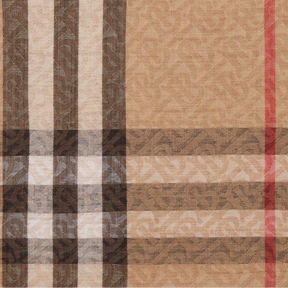 New Burberry Check motif TB monogram wool and silk blend scarf - Picture 11 of 11